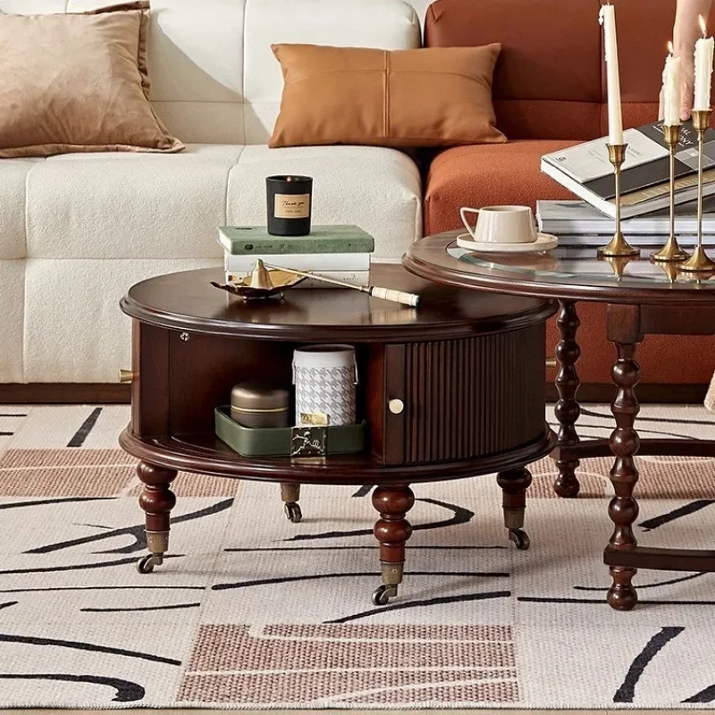 Americano, retrò, rotondo, in legno massello, tavolino da caffè, combinazione, soggiorno, casa