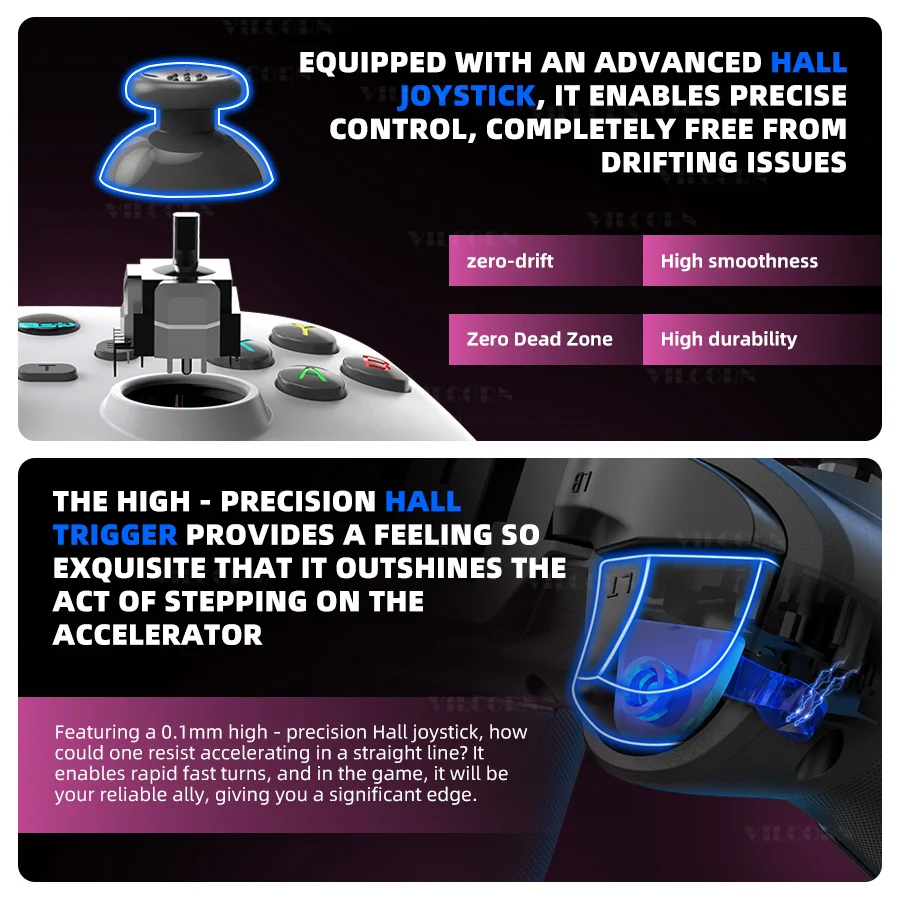 وحدة تحكم في الألعاب اللاسلكية VILCORN G6 للهواتف الذكية التي تعمل بنظام iOS/Android ووسادات ألعاب متوافقة مع البلوتوث للكمبيوتر/عصا التحكم الروك لقاعة التبديل