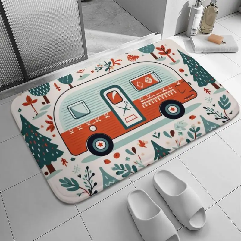 Happy Camping Car Door Mat Cartoon Non-slip Entrance Floor Carpet Washable Kitchen Rug for Home Room Decor Porch Outdoor Doormat