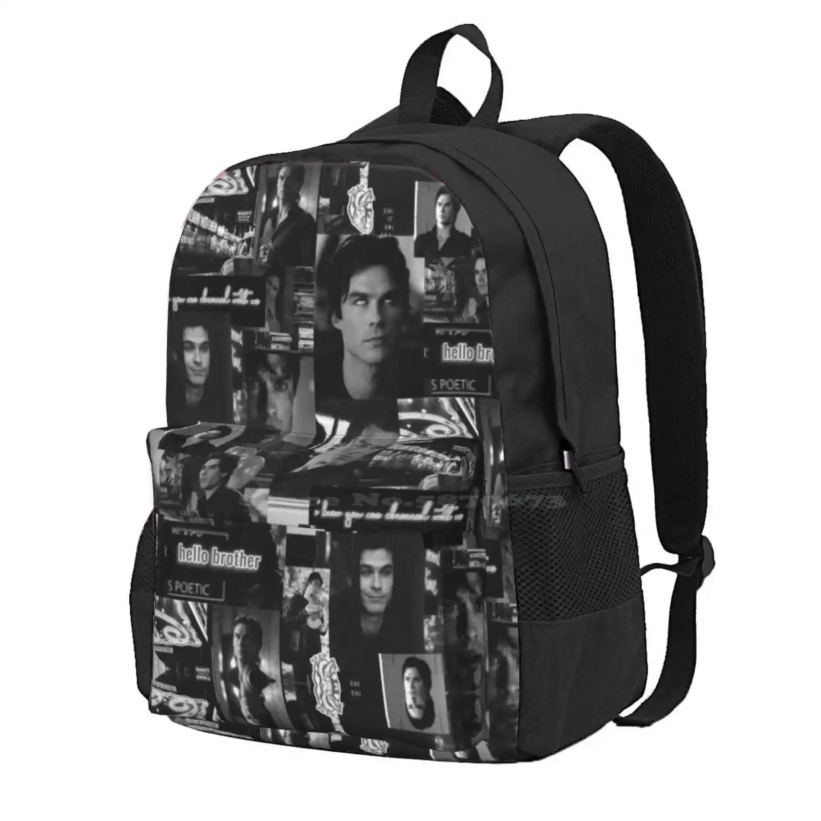 Damon Collage B&W Hot Sale Schoolbag Backpack Fashion Bags Damon Collage Damon B W Damon Aesthetic Damon Wallpaper