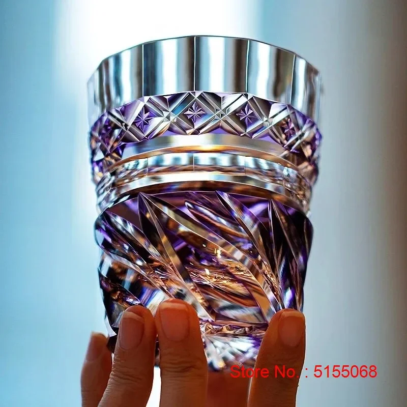Top K9 Crystal Edo Kiriko Wine Glass Hand Engrave Whiskey Rocks Violet Brandy Snifter Lowball Whisky Cup Gift For Husband Father
