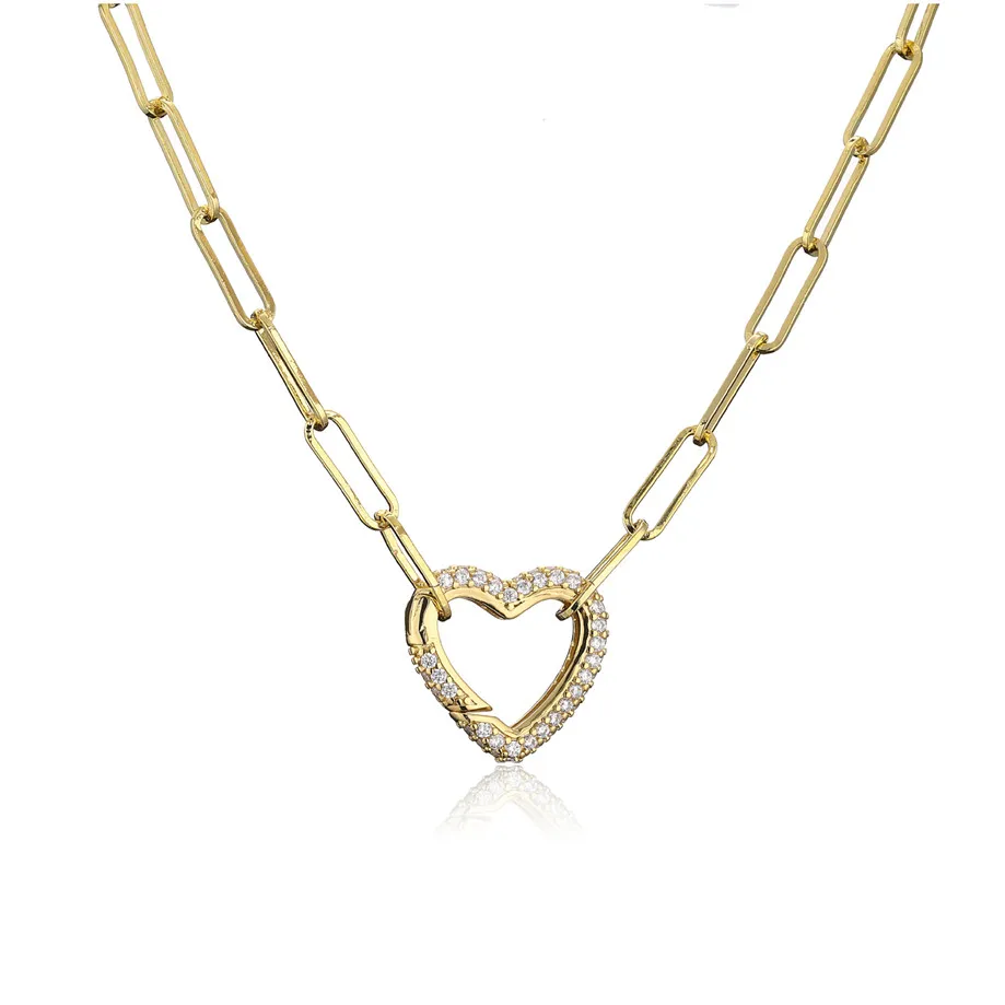 

New necklace for women plated with 18k colored crystal zircon heart-shaped lock, popular fashion jewelry for couples