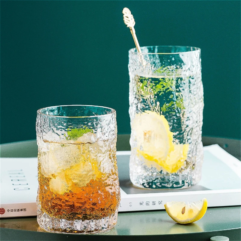 Taza de bebida creativa de 240ml/340ml, vaso de cristal con patrón de corteza, vaso de cóctel moderno, tazas para bebidas frías, taza de agua y Soda
