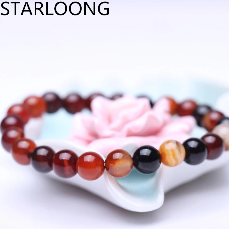 RUILONG Fashion Natural Dream Agata Onyx  Stone Bracelet 6/8/10MM Round Beads Jewelry Sweet Color Charm Bracelet Wristband Gift