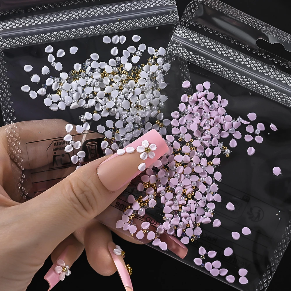 150 Uds. De pétalos de flores acrílicas 3D, dijes para uñas, flores coloridas con perlas, cuentas de Caviar, diamantes de imitación para uñas, sin necesidad de pintura tallada # %