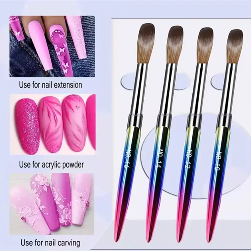 Ensemble de pinceaux pour Nail Art en acrylique, 4 pièces, taille 10/12/14/16 pour Application de poudre acrylique, brosse pour Nail Art F