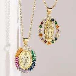 Good Quality Religious Women Necklaces, Gold Color Stainless Steel Virgin Mary Pendant With CZ Stone,Elegant Gift