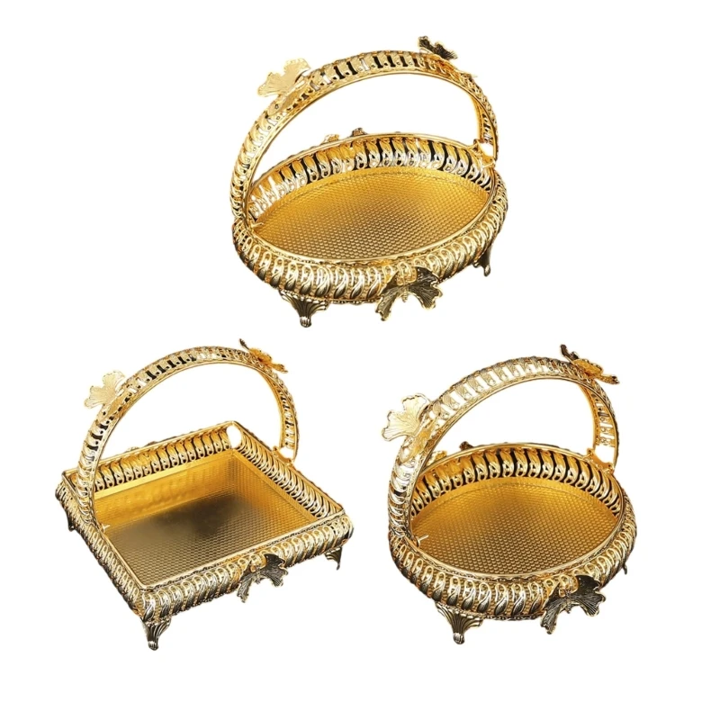 Large Capacity Serving Tray 5L Metal Fruit Basket Comfortable Handle Holder Home Kitchen Dining Table Decoration