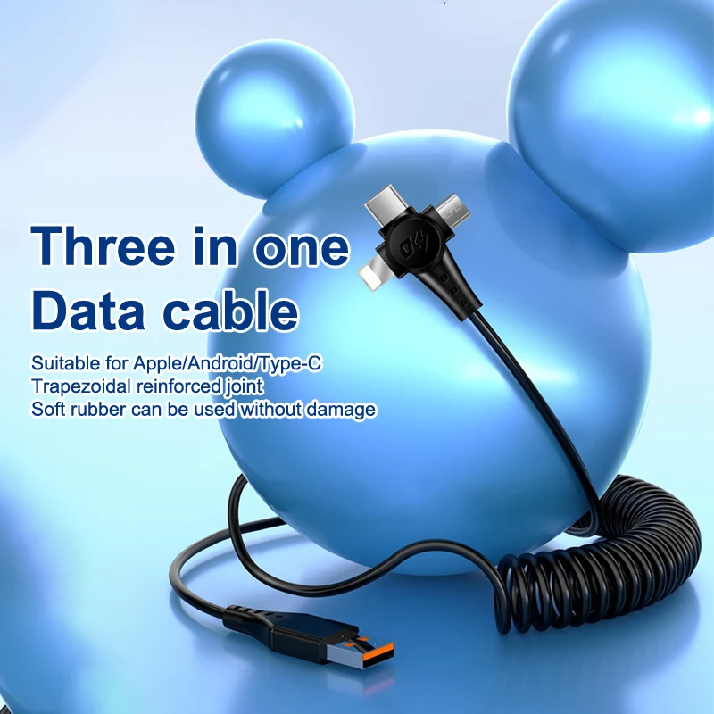 Cable de datos 3 en 1 de carga rápida de 120 W: micro USB tipo C compatible con iPhone, POCO, Xiaomi