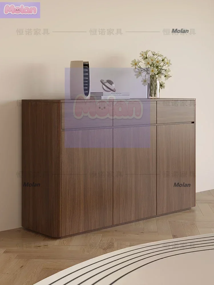 

Home shoe cabinet solid wood two doors, simple walnut color storage at the entrance of the household corridor Nordic entrance