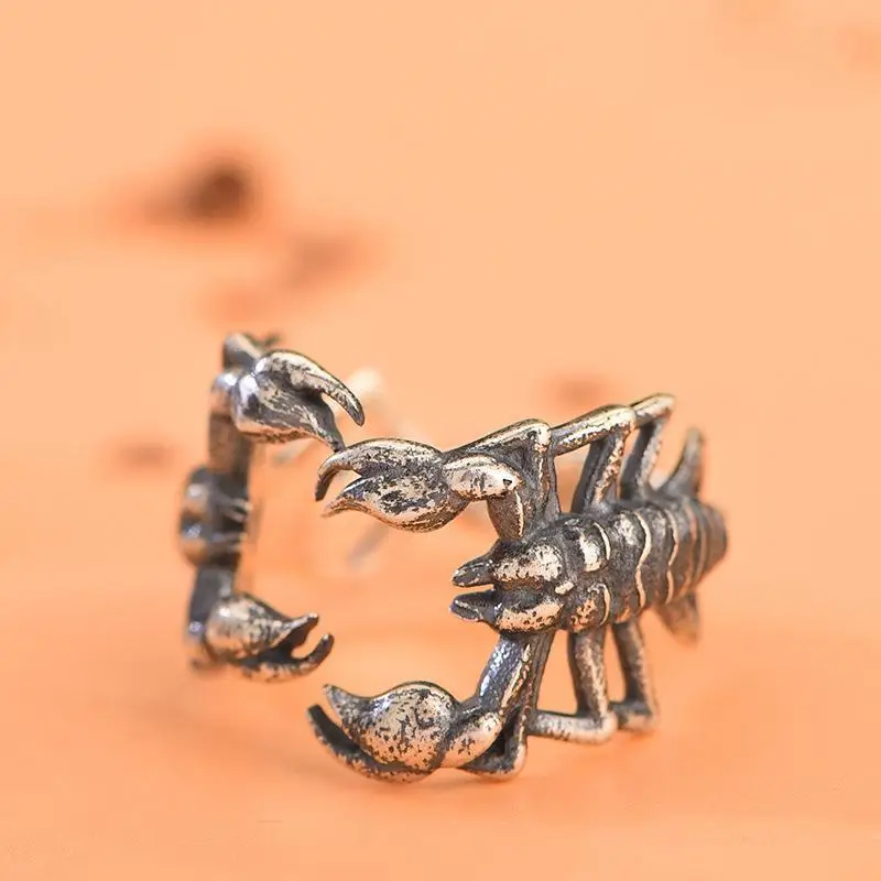 Buyee 925 Sterling Silver Male Big Ring Finger Cute Scorpion Open Ring for Woman Man Fashion Animal Punk Fine Jewelry Circle