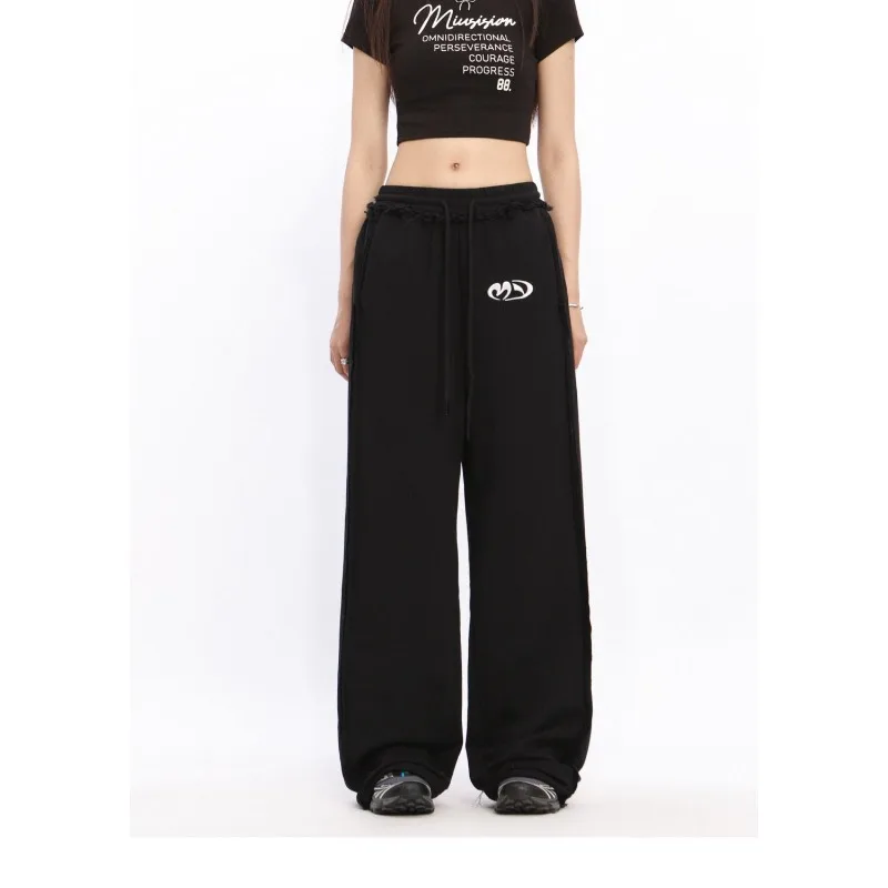 Deeptown Y2k Baggy Grey Sweatpants Woman  America High Street Sports Wide Leg Pants Jogging Casual Harajuku Trousers Autumn