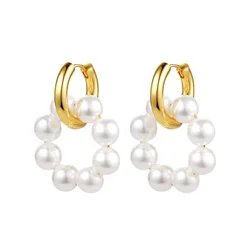 Shevalues Women Elegant Pearl Earring Lady Girls Gold Color Hoop Earring Trend Classic Party Wedding Pendant Jewelry Gift