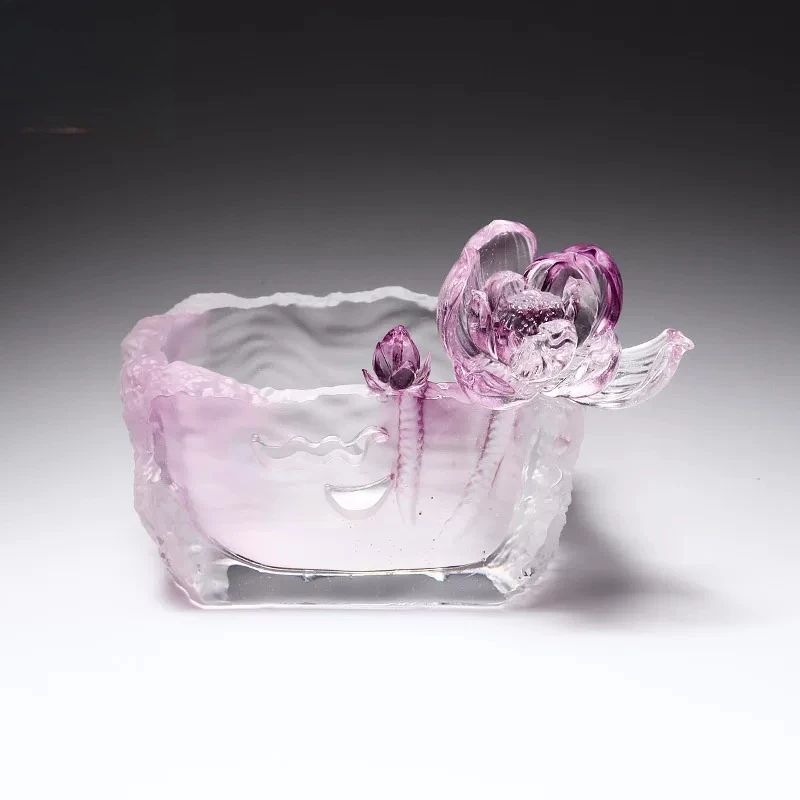 Glazed lotus art ornament, entrance keychain storage light luxury crystal lotus home decoration