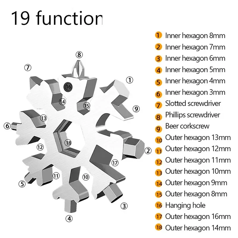 18-In-1 Multi-functional Angle Snowflake KeyChain Universal Multi-purpose Keychain Handy Screwdriver Tool Set Home Outdoor