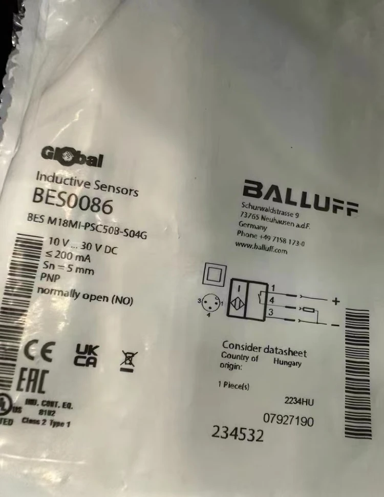 BES0086-Interruptor de proximidad Balluff, nuevo, M18MI-PSC50B-S04G