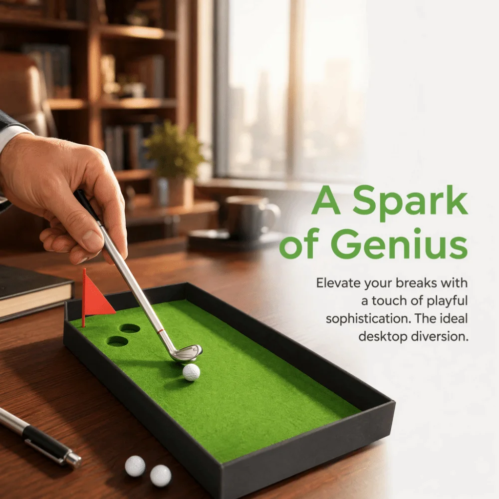 7PCS Smooth Writing Golfers Pen Set Simulated Mini Design Ergonomic Grip Golfers Club Pen Set Lightweight Putting Green Base