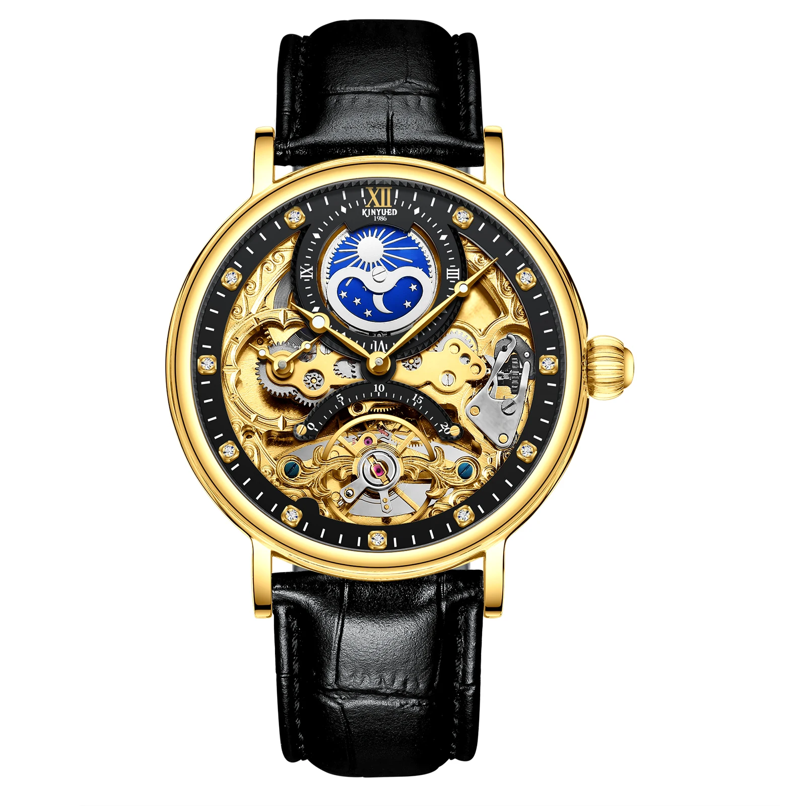 

KINYUED Multi functional Mechanical Watch Tourbillon Fully Automatic Men's Watch Moon Phase Mechanical Men's Edition J055-5