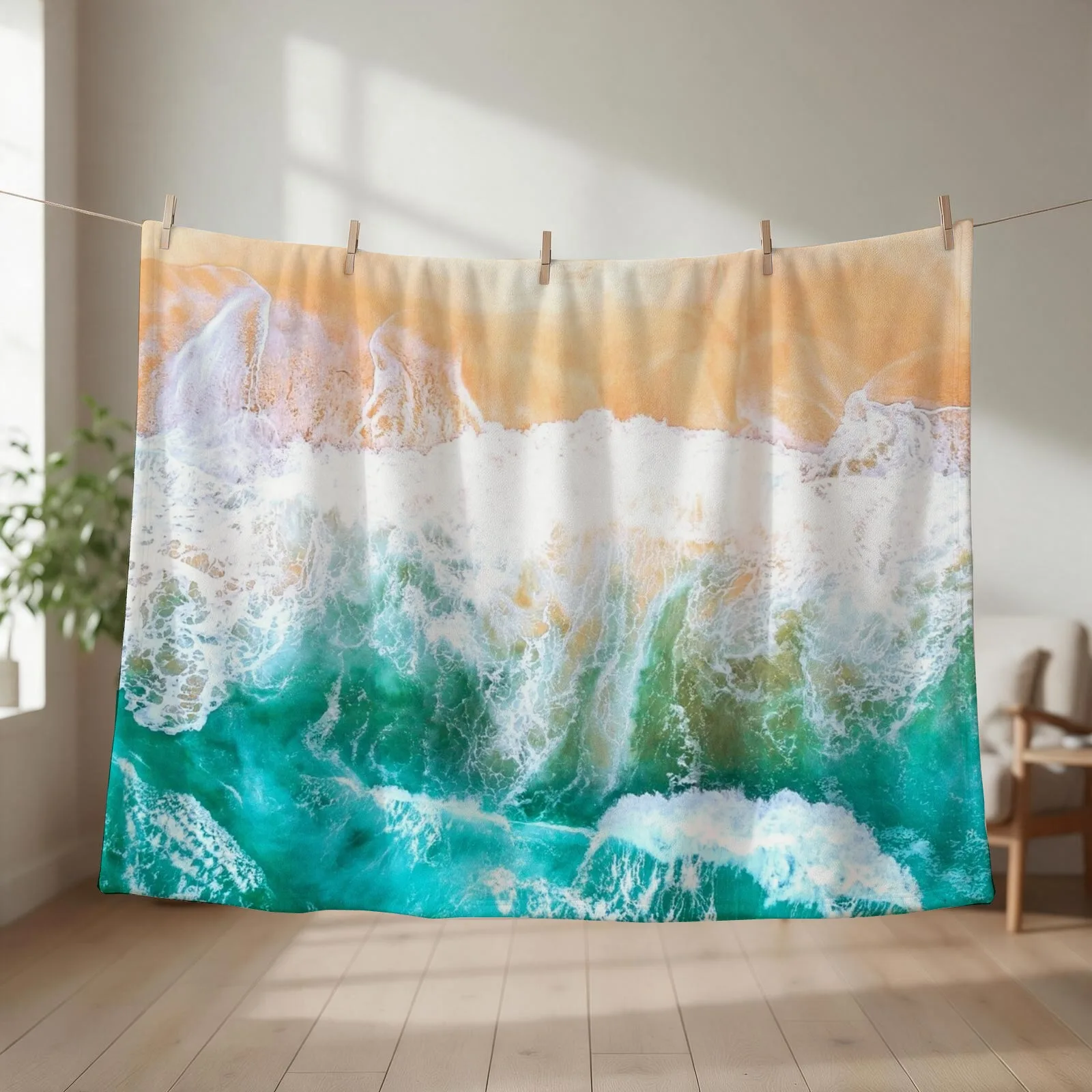 The hot sand of a tropical beach cooled by the blue waves of the cold ocean Throw Blanket Decorative Throw Giant Sofa Blankets