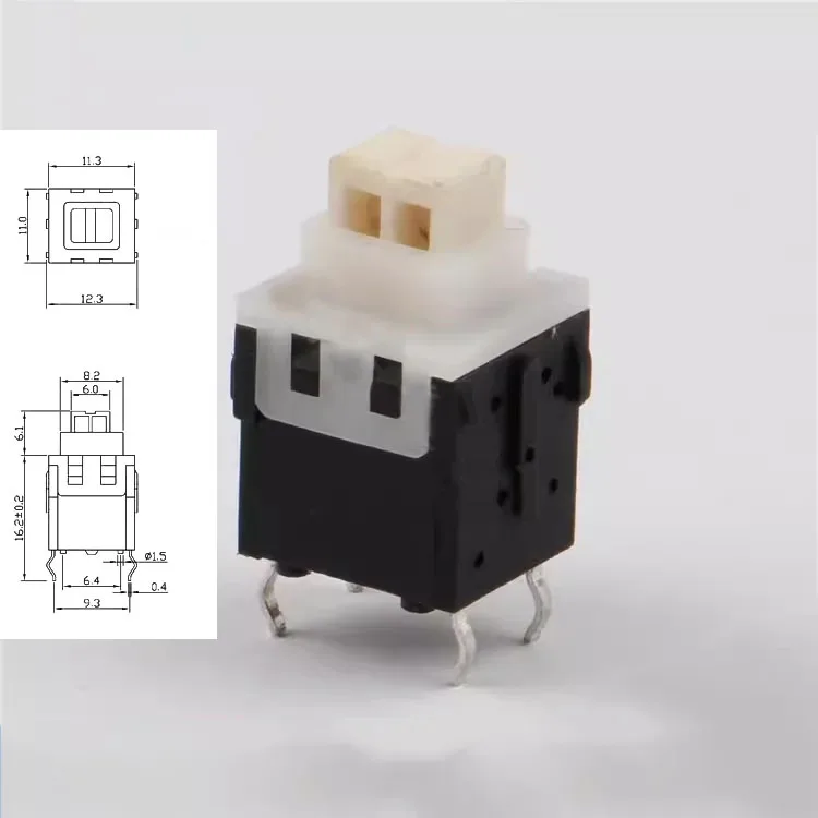 self-locking switch 4 Four-pin straight PB6161 self-locking long guide short body key switch flat head Key switch Special