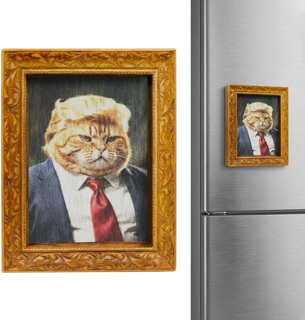 Funny Trump Cat Parody Mini Framed Art Fridge Magnet Humorous Gift for Cat Lovers Kitchen Locker Whiteboard Decor view 7