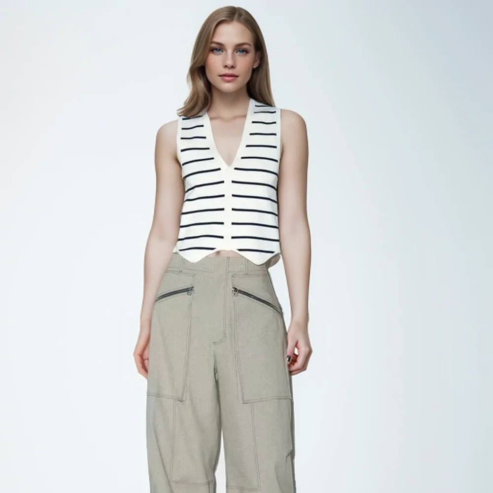 Autumn new fashionable women\'s clothingcasual and elegant designEuropean and American style striped vest vest vest vest
