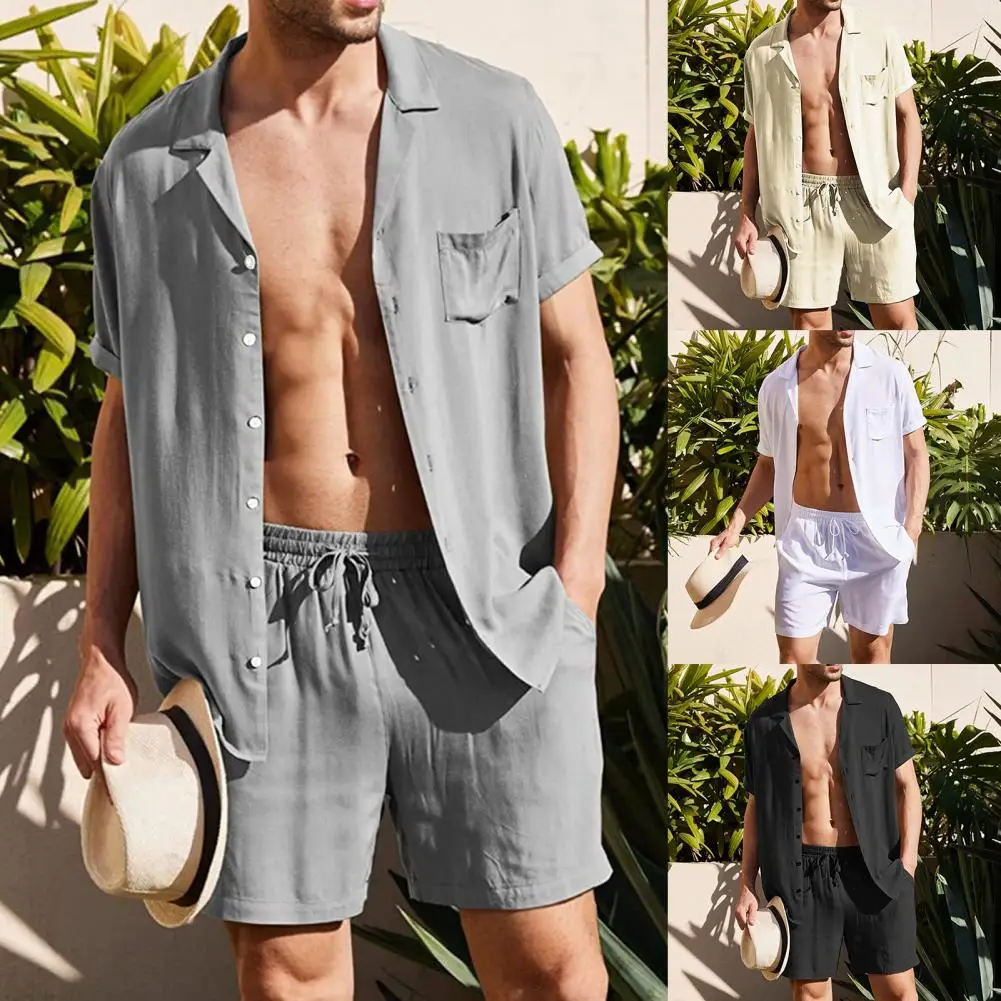 Single-breasted 2 Pcs/Set Good Casual Men Tracksuit Deep Crotch Summer Shorts Suit Simple   for Home