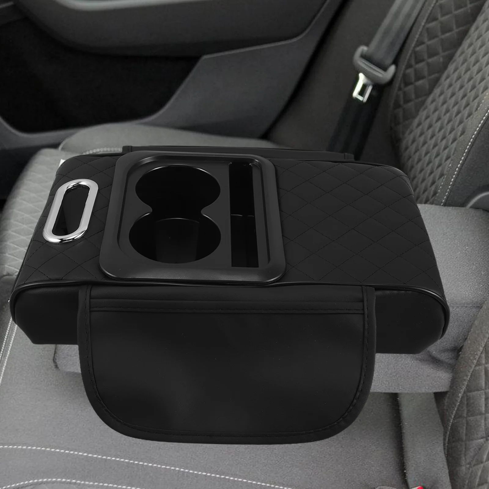 

Universal Car Armrest Storage Box Pad PU Booster Cushion with Cup Holder Tissue Holder Organizer Car Interior Accessory
