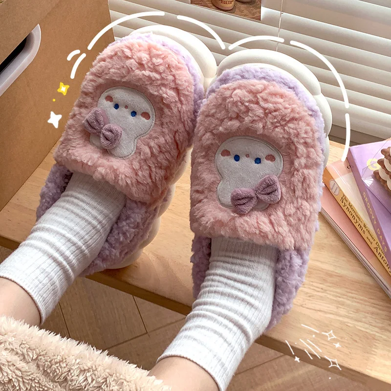 النساء جميل رقيق النعال الرجال أزياء الحيوانات عدم الانزلاق أفخم الشرائح عشاق لينة الدافئة الكرتون أحذية منزلية لفصل الشتاء #1