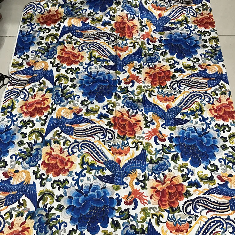 High Quality 40momme Silk Stretch Fabric Inkjet Printing Blue Background Satin Cheongsam Clothing