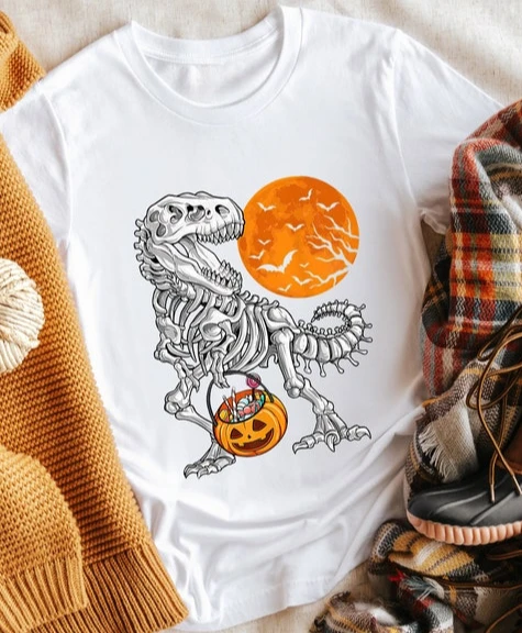 Halloween Shirts Dinosaur Skeleton T Rex Scary Spooky Saurus Rex Cute Dinosaur Short-sleev Streetwear Harajuku Casual Tops Tee