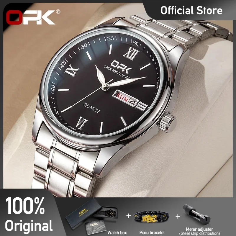 OPK 8123 Watches For Men Fashion Quartz Wristwatch Original Waterproof Luminous Automatic Movement Dual Calendar Display Reloj