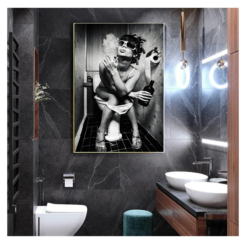 Men and Women Beauty Canvas Painting Toilet Pub Bar Home Decoration Art Poster Wall Pictures Strange Design Black and White