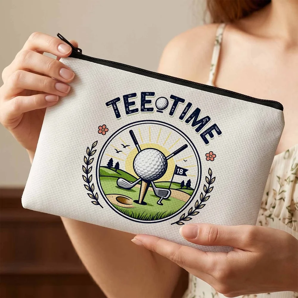 2D Print Golf Themed Makeup Bag, Portable Pouch for Sports Lovers, Ideal for Travel and Golf Course Use