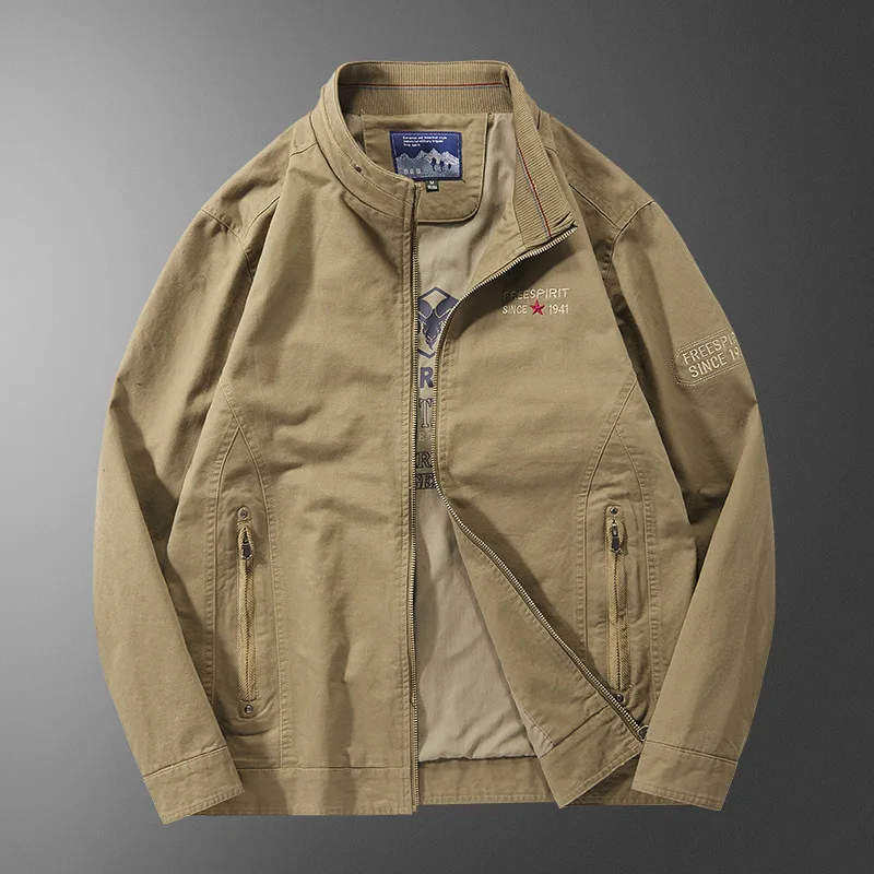 Spring Autumn New Fashion Men’s Solid Color Stand Collar Long Sleeve Zipper Casual Trendy Simple Basic Jacket Male Clothes Coats
