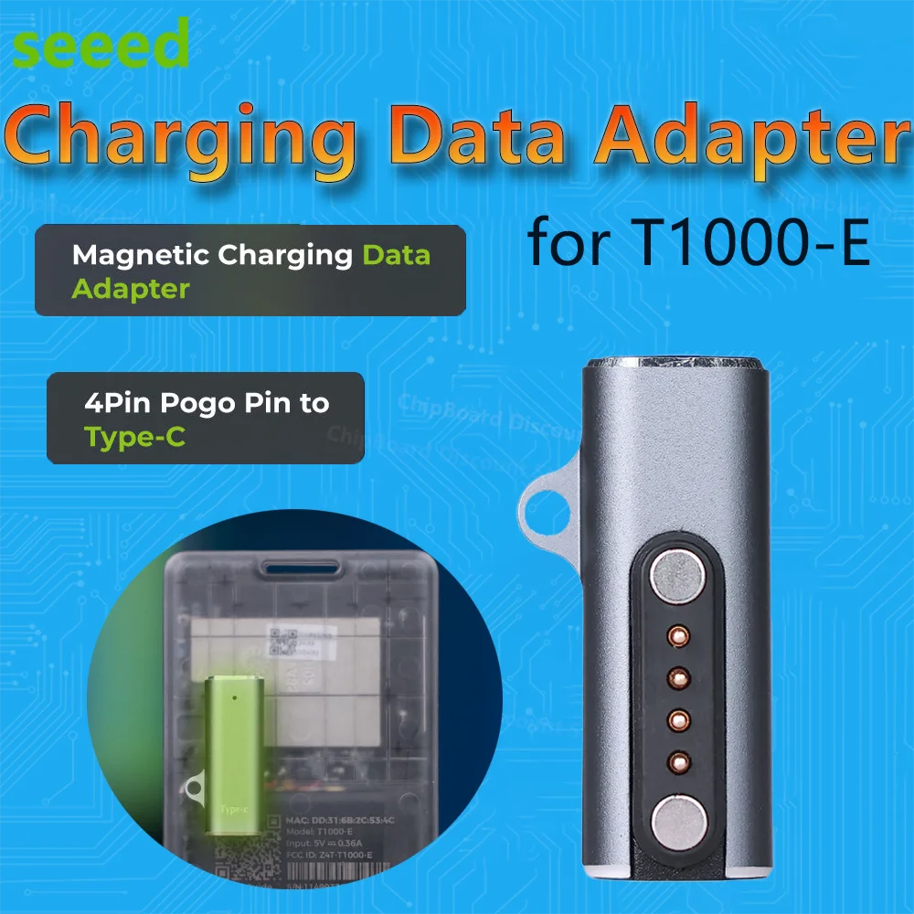 SenseCAP Tracker T1000-E Magnetic Charging Data Adapter, 7.62mm 4pin Pogo Pin to Type-C Connector