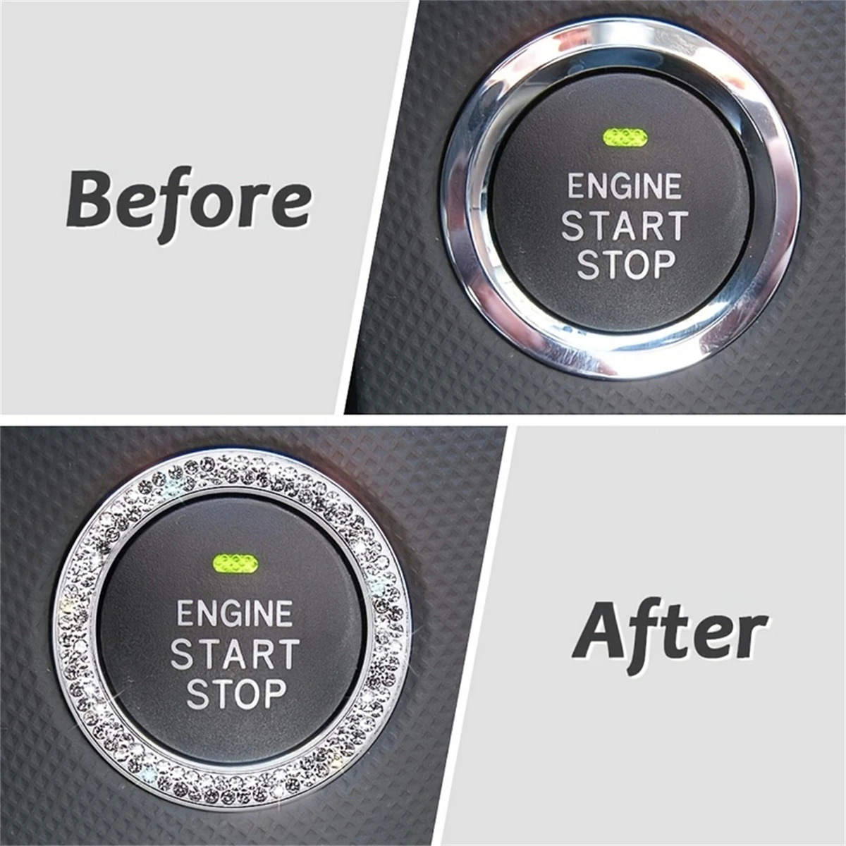 1pc Car start button decoration circle 2024 nuovo aggiornato double row drill one click start anello di diamanti artificiali