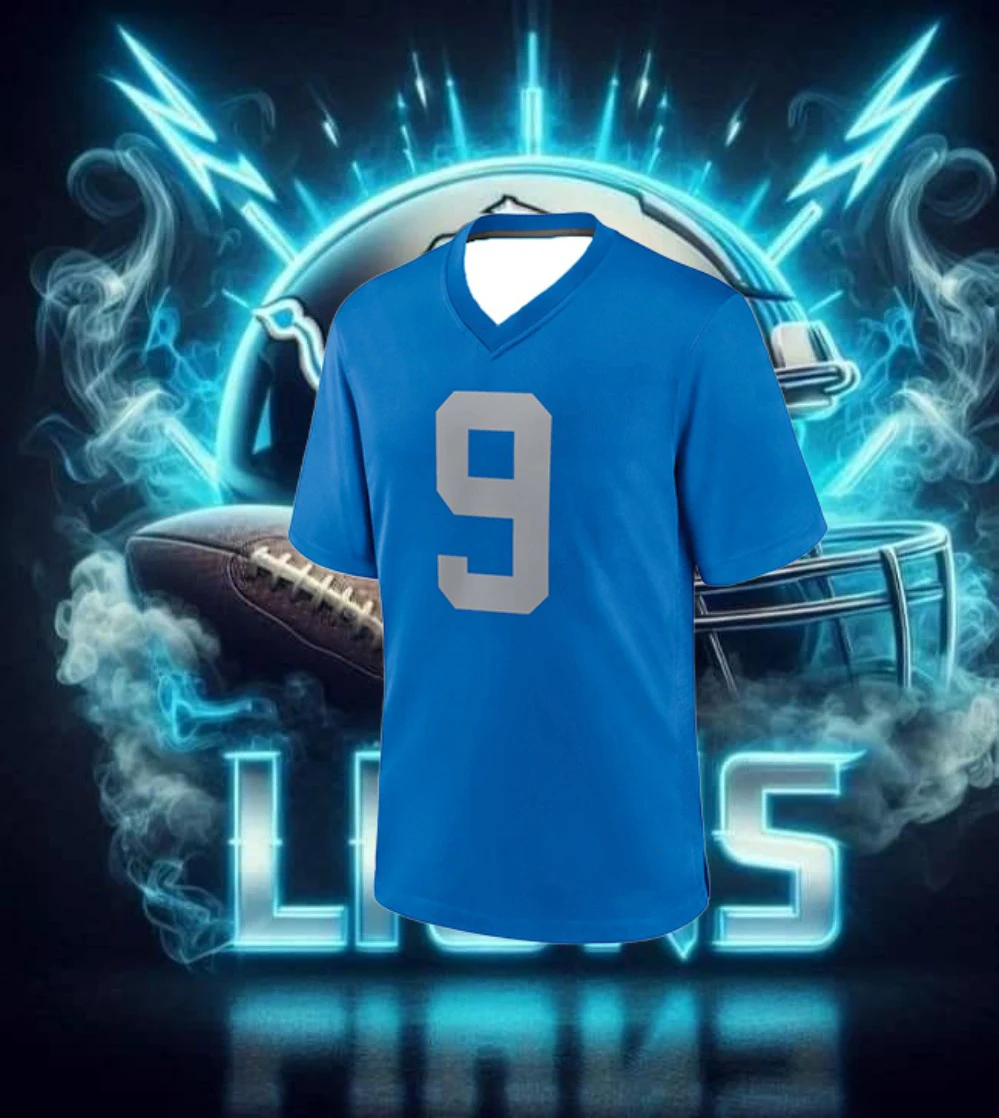 2025 New Men'S T-Shirt American Football Jersey T-Shirt 3d Printing T-Shirt Detroit No. 9 Football Jersey Sports T-Shirt