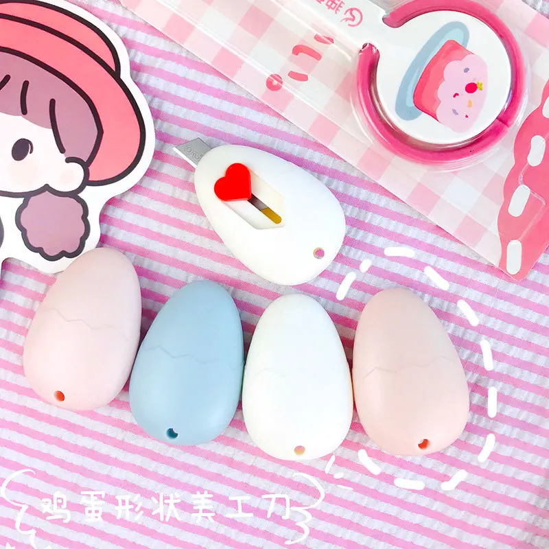 1Pcs Mini Utility Knife, Cute Egg Shaped Retractable Box Cutter, Portable Letter Opener for School Office Home