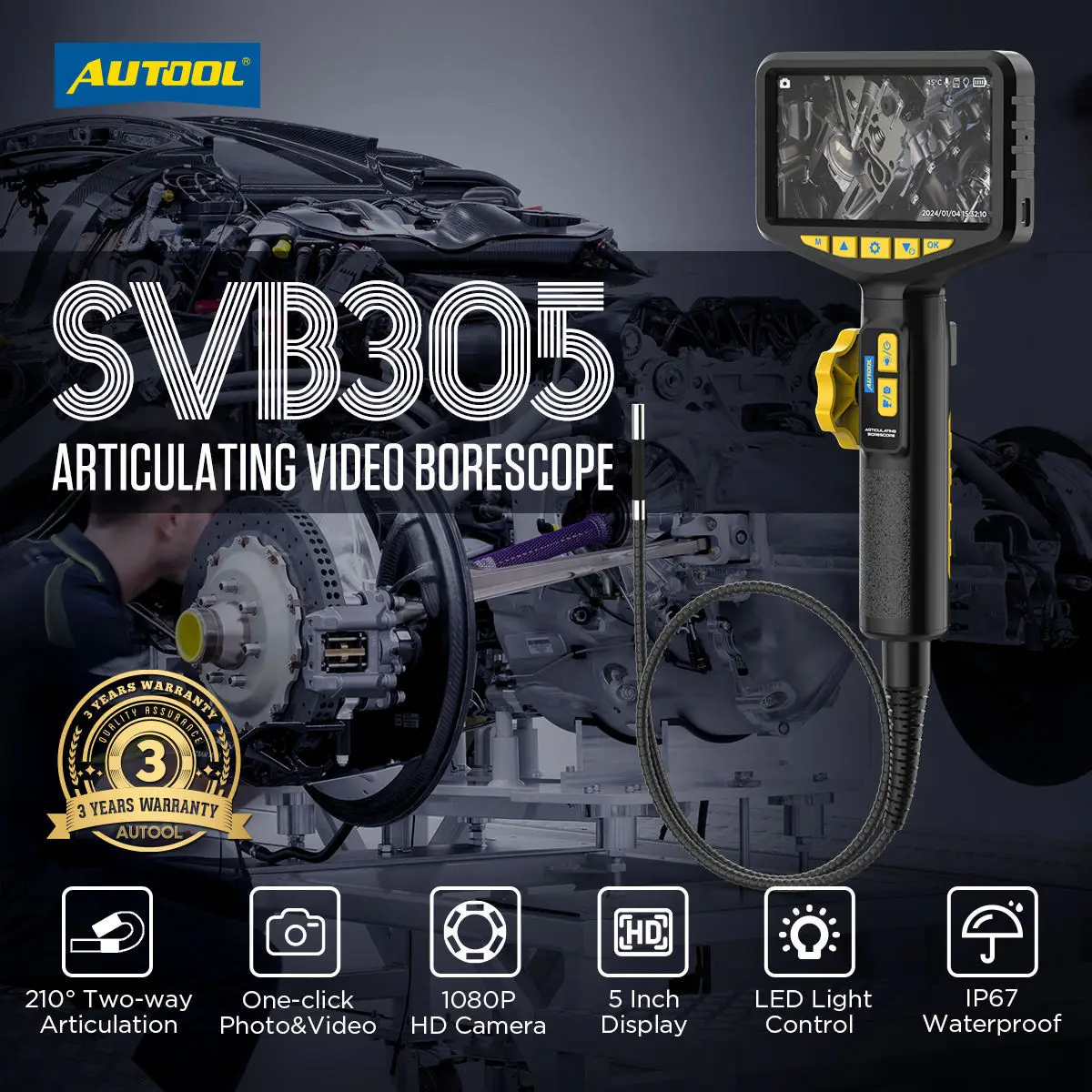 AUTOOL SVB305 Car Inspection Borehole Camera Di Agnosis Tools, Endoscope