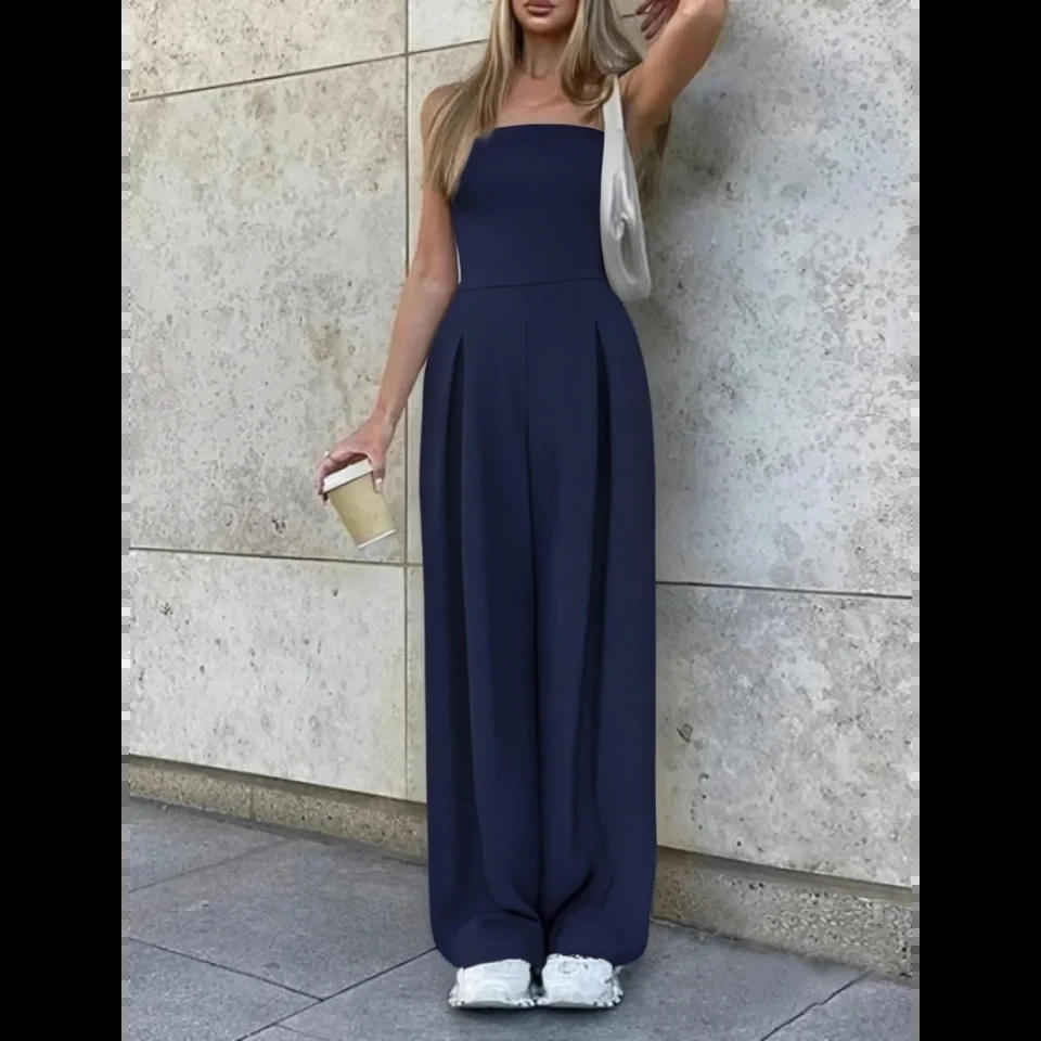 

Women Jumpsuits Backless Off Shoulder Solid Elegant Overalls Summer Pockets Wide Leg Trouser Sexy Casual Loose Fashion Bodysuit