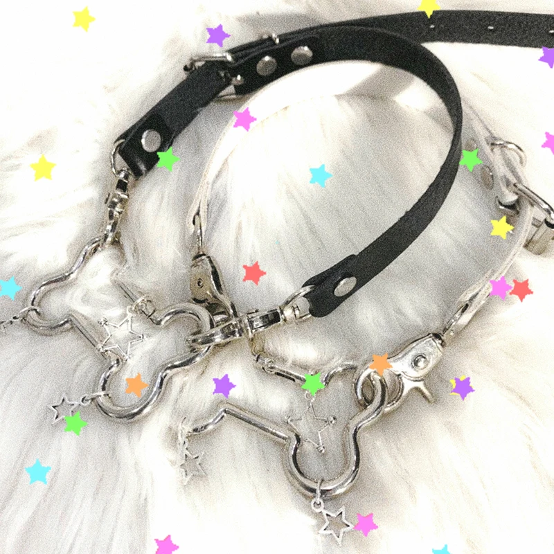 Akcesoria Grunge Różowy Skórzany Choker Bone Star Kobiety Kawaii Wisiorek Naszyjniki Seksowna Biżuteria Y2K Naszyjnik Korea Moda Łańcuchy