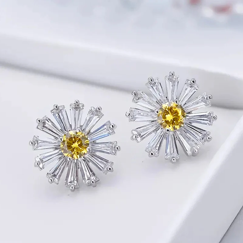 Huitan Little Daisy Stud Earrings for Women Bright Yellow Color Flower Earrings Ear Piercing Dainty Girls Accessories Jewelry