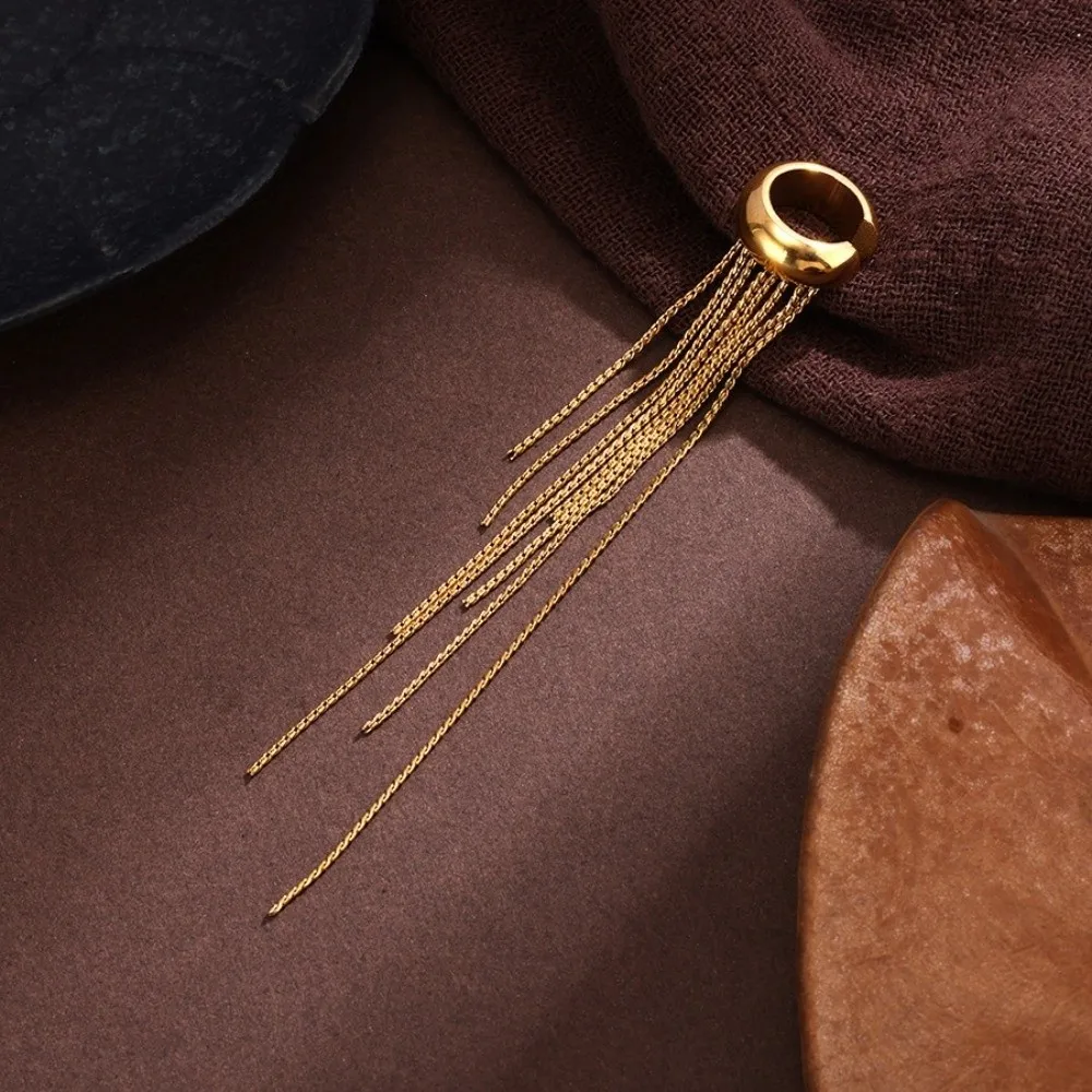 Elegant Long Chain Tassel Ear Cuff Stainless Steel Gold Color Ear Clip Single No Piercing Ear Wrap Charms Jewelry