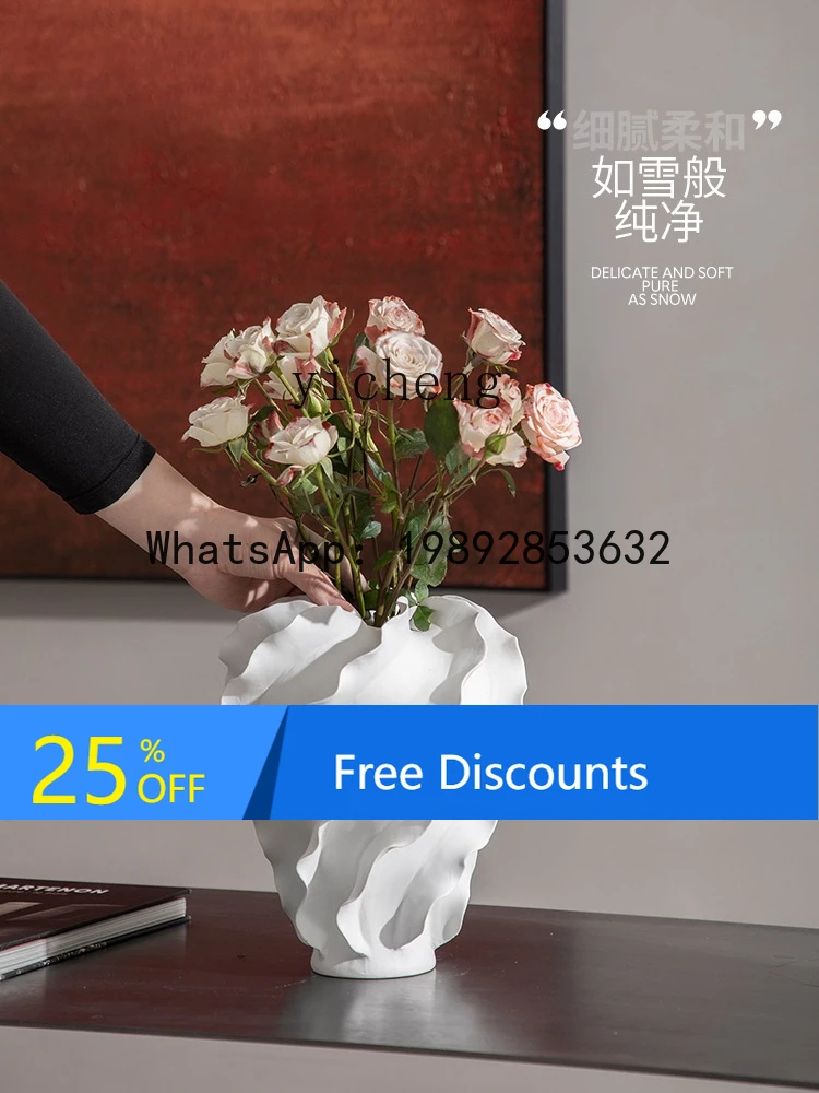 Home Simple White Ceramic Vase Countertop Hydroponic Flower Arrangement Living Room Decoration