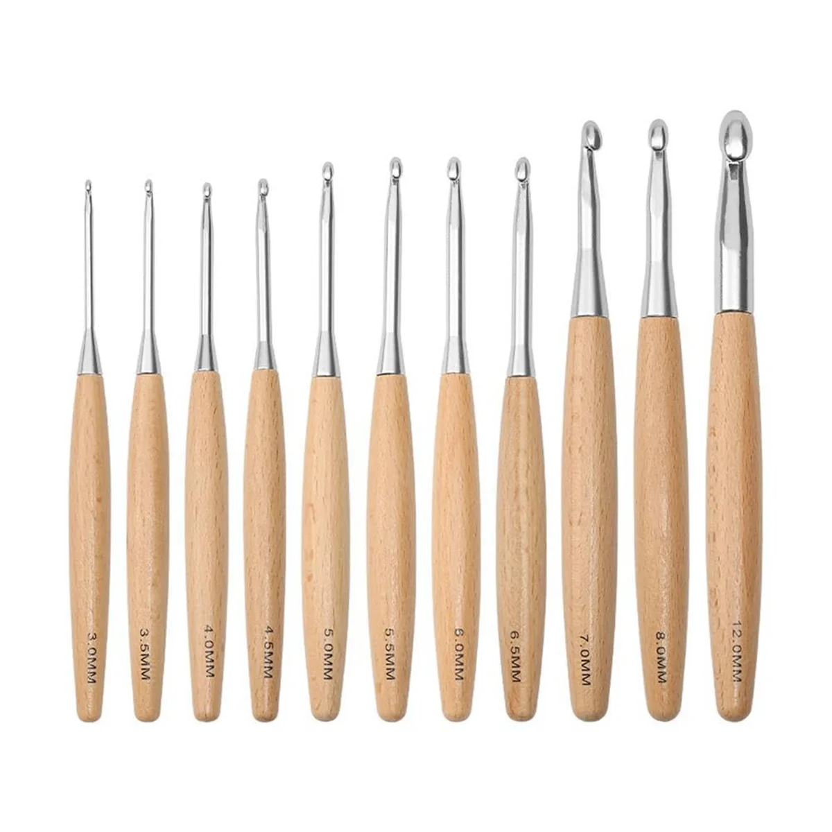 11Pcs Crochet Hooks 3.0mm-12mm, Crochet Hooks with Wooden Handle, Single Crocheting Knitting Hooks, Crochet Needles