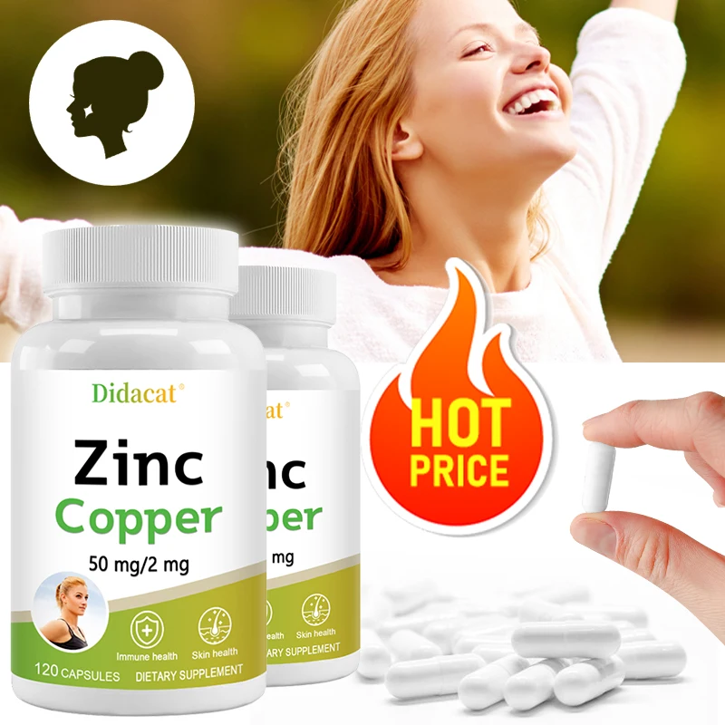 

Zinc and Copper Capsules Support The Body's Immune Defense & Promote Healthy Skin, Ultra Absorbable, Non-GMO, Gluten-Free, Vegan