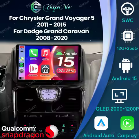 Android 15 For Chrysler Grand Voyager 5 2011 - 2015 For Dodge Grand Caravan 2008-2020 5G WIFI BT DSP AUTO Car Radio Multimedia