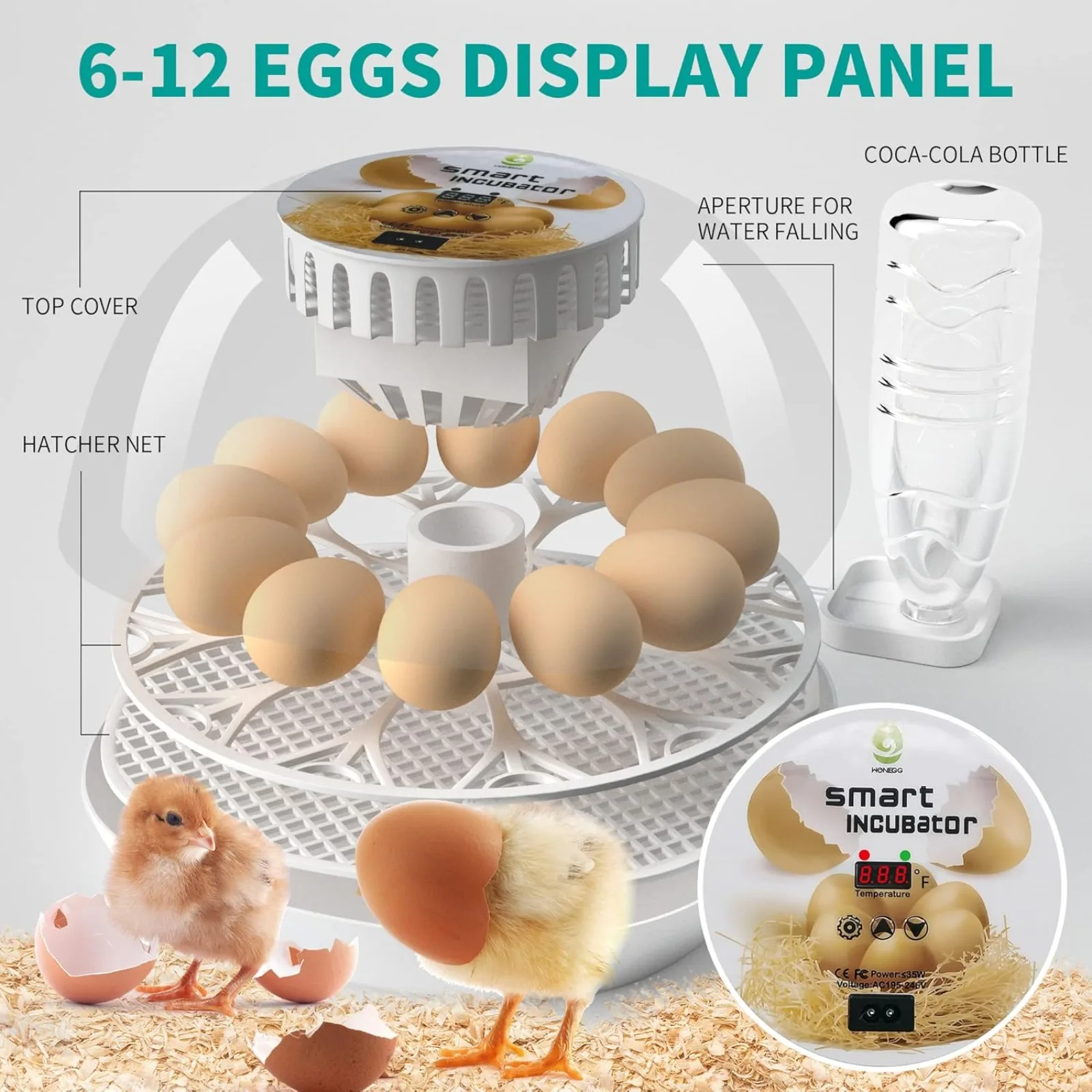 US Lreerge Egg Incubator, 12 Eggs Incubator with Automatic Egg Turning, Automatic Water Adding, 360 Degree View, for Hatching