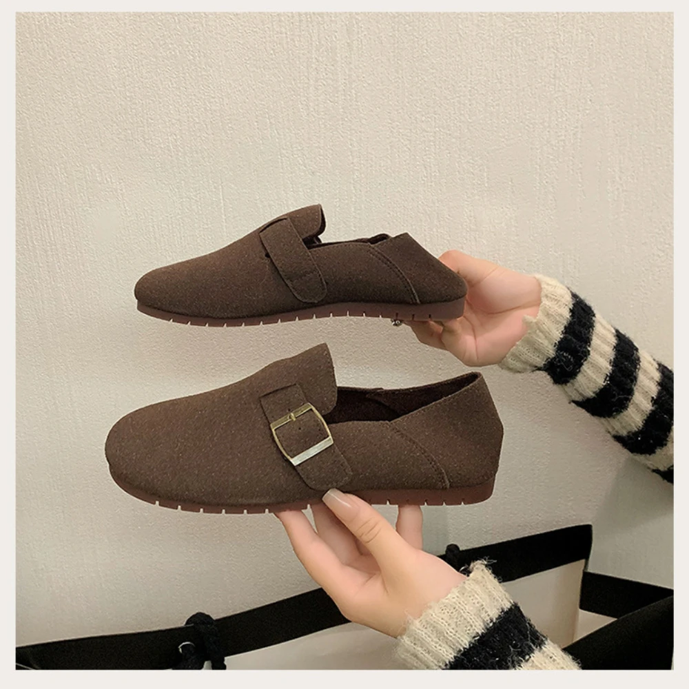 

2025 Women's Wooden Shoes Thick-soled Casual Women's Sneaker Fur Flats Soft Shallow Mouth Round Toe Elasto Band Retro Non-slip